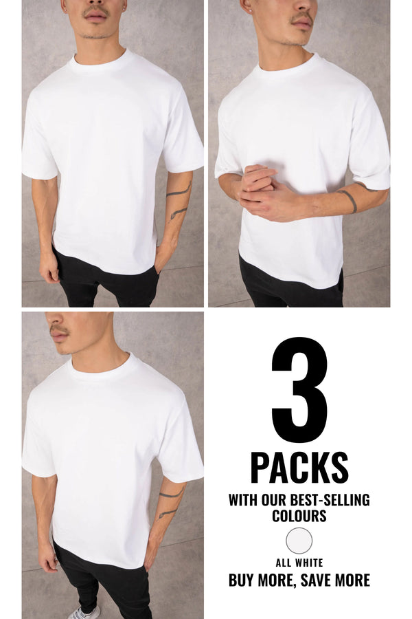 Boxy Fit Oversized T-Shirt - White - 3 Pack