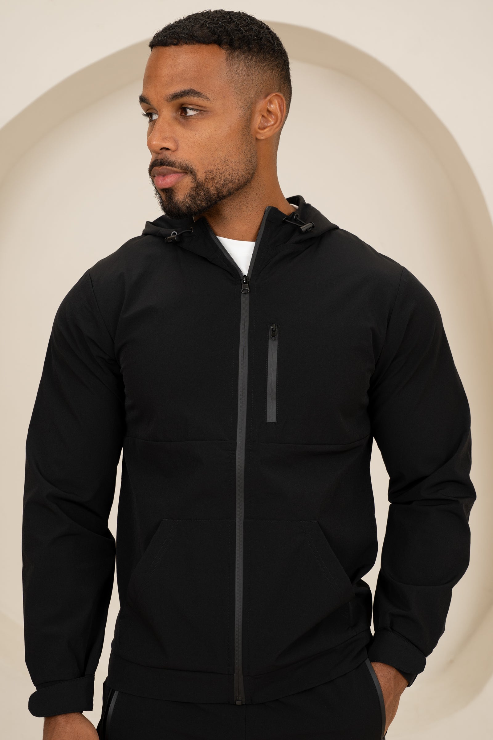 Brushed Tech Windbreaker Jacket - Black
