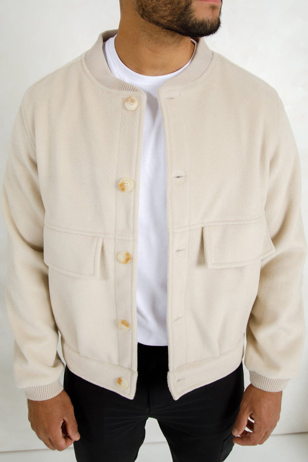 Premium Boucle Bomber Jacket - Beige