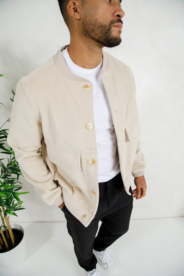 Premium Boucle Bomber Jacket - Beige