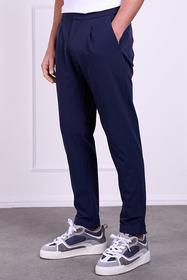 Premium Tapered Turn-Up Pants - Navy