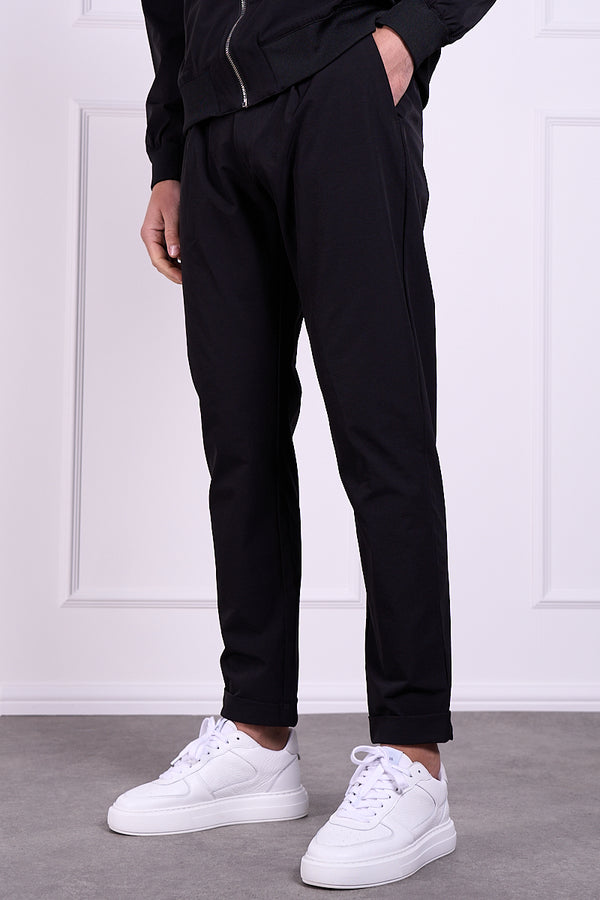 Premium Tapered Turn-Up Pants - Black