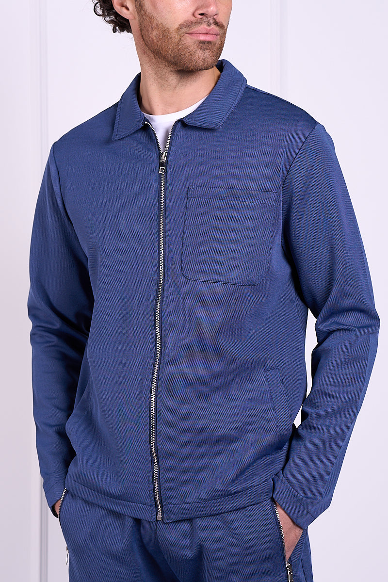 Pique Zip Up Jacket - Navy