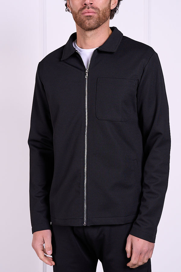 Pique Zip Up Jacket - Black