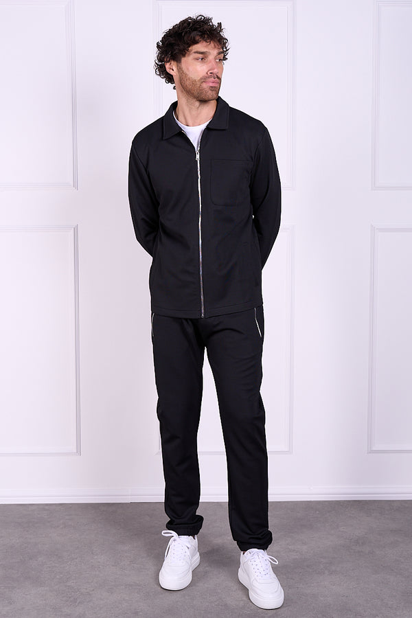 Pique Zip Up Jacket - Black