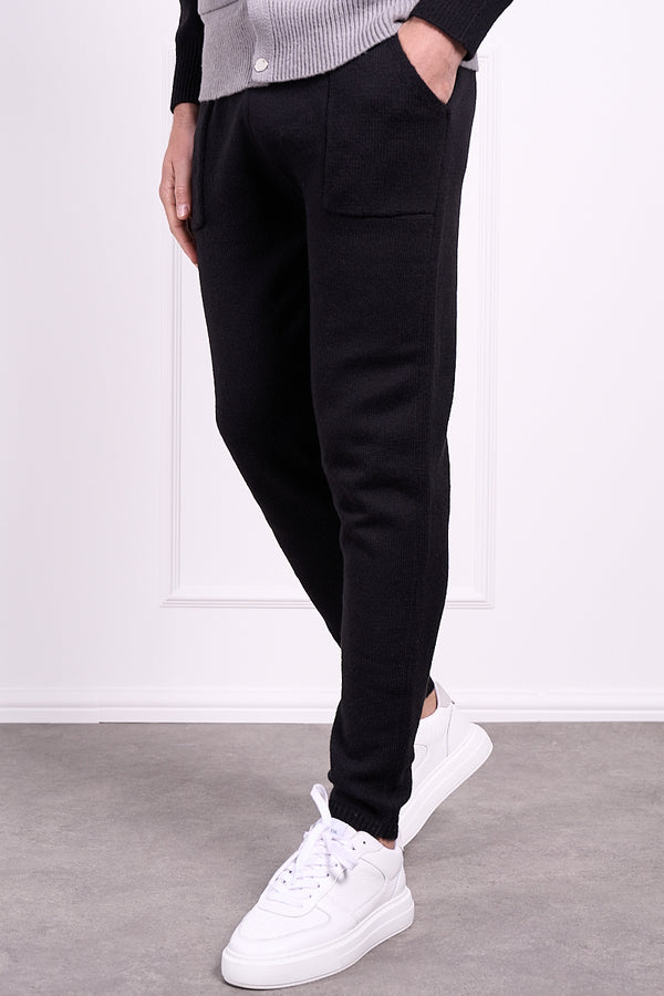 Panel Knitted Joggers - Black