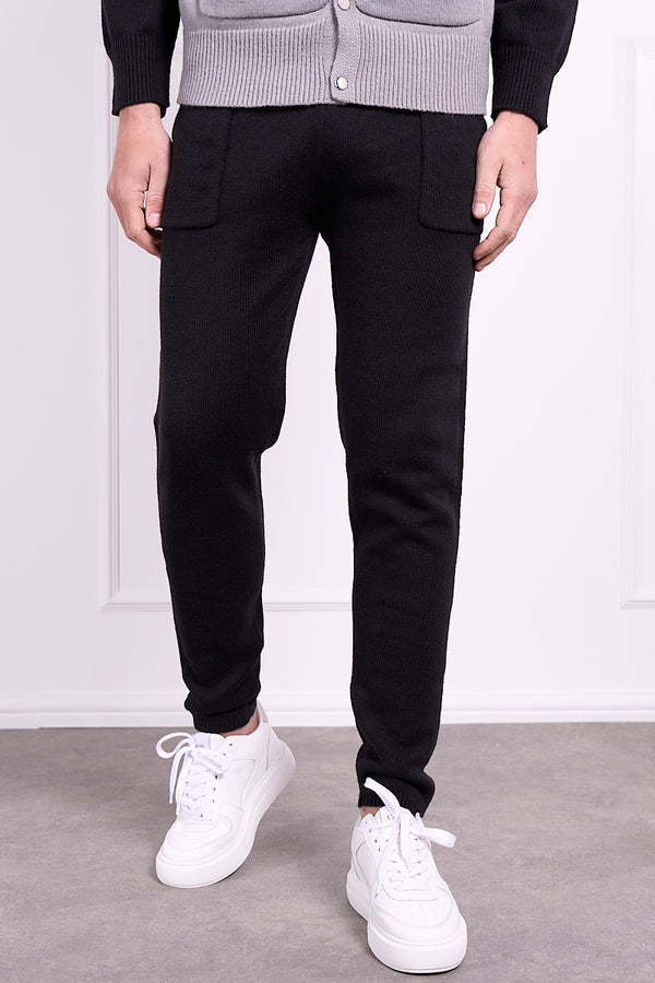 Panel Knitted Joggers - Black