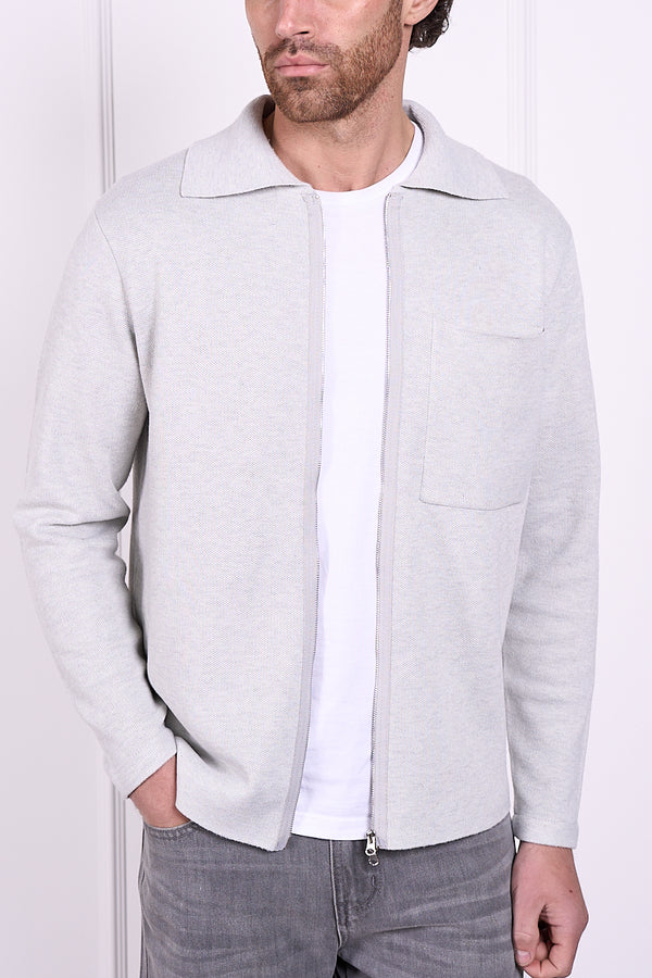 Collared Zip Up Cardigan - Grey