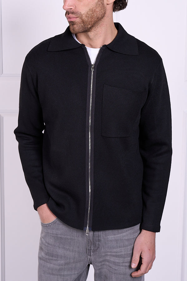 Collared Zip Up Cardigan - Black