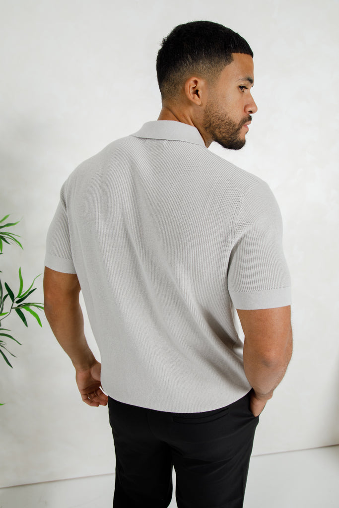 Premium Ribbed Knitted Polo Shirt - Grey