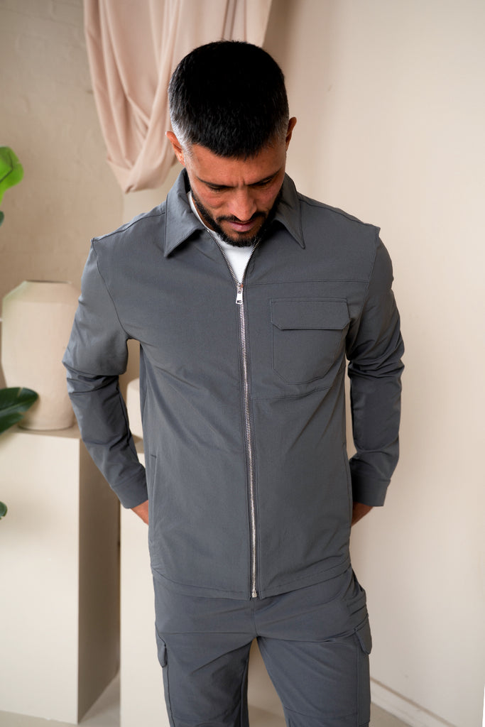 Premium Detail Cargo Jacket V2 - Charcoal