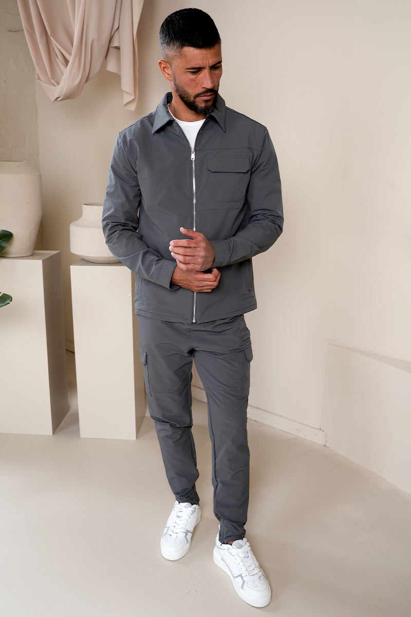 Premium Detail Cargo Jacket V2 - Charcoal