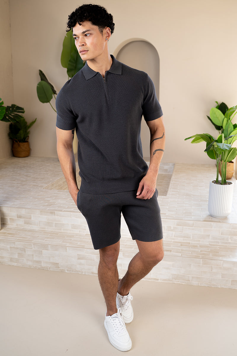 Premium Ribbed Knitted Shorts - Charcoal