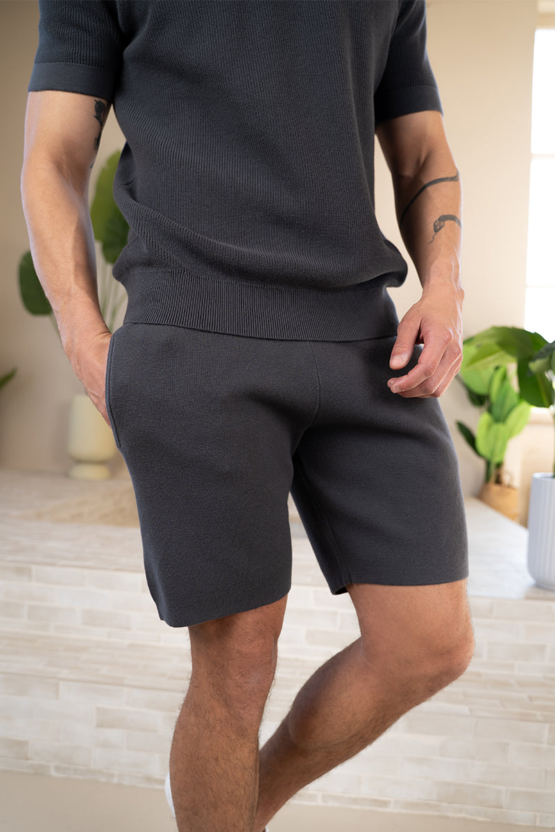 Premium Ribbed Knitted Shorts - Charcoal