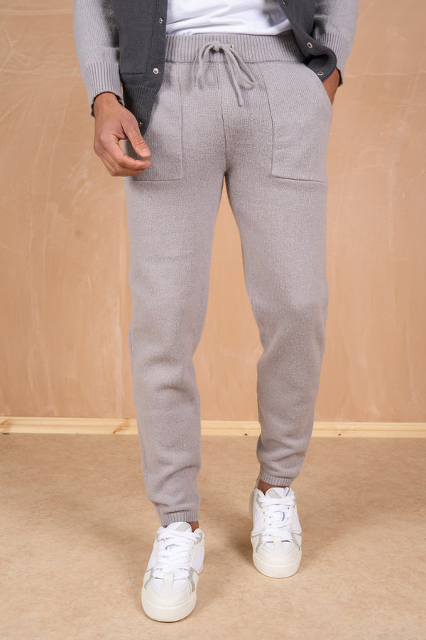 Panel Knitted Joggers - Grey