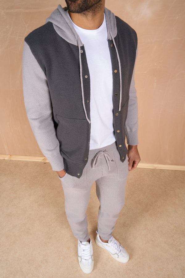 Panel Knitted Joggers - Grey