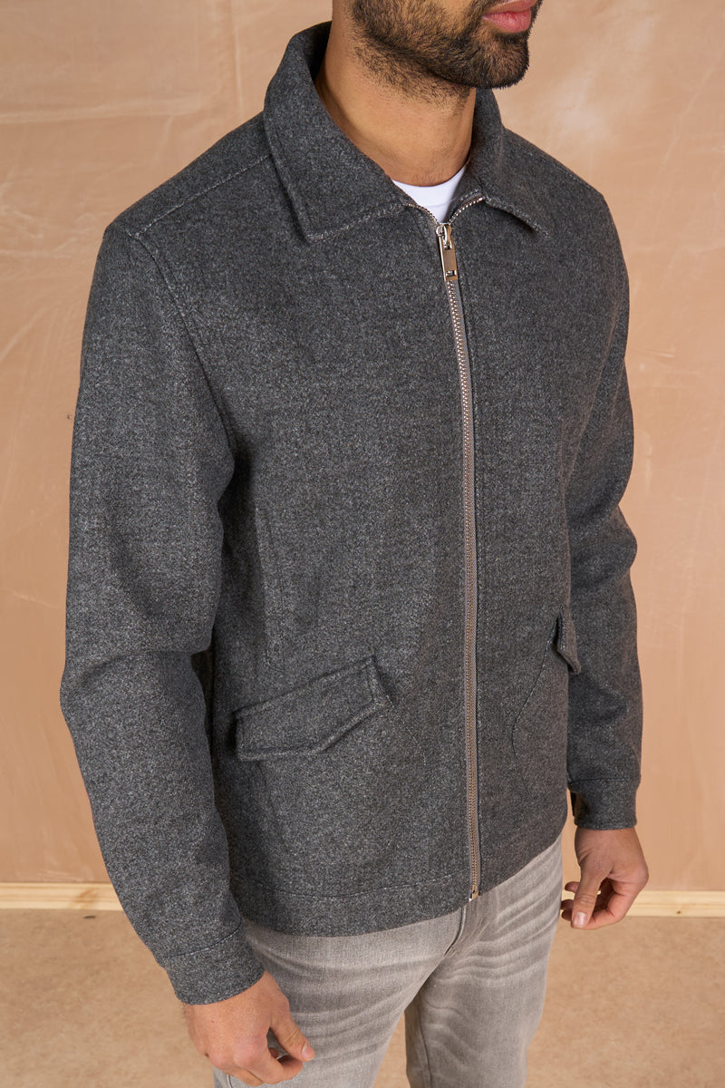 Premium Boucle Zip Up Jacket - Charcoal