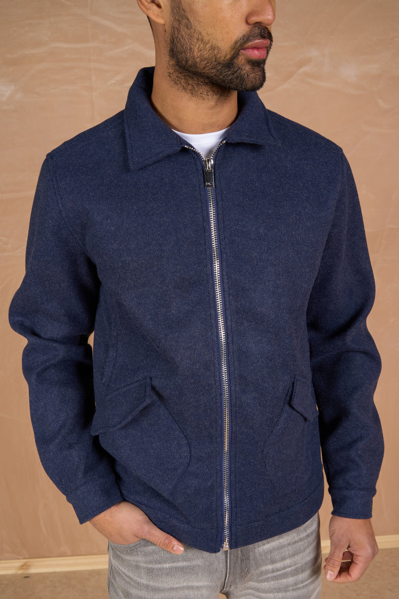 Premium Boucle Zip Up Jacket - Navy