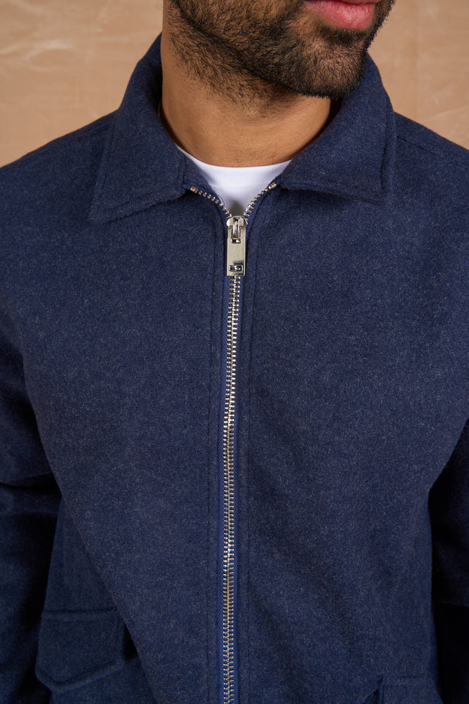 Premium Boucle Zip Up Jacket - Navy