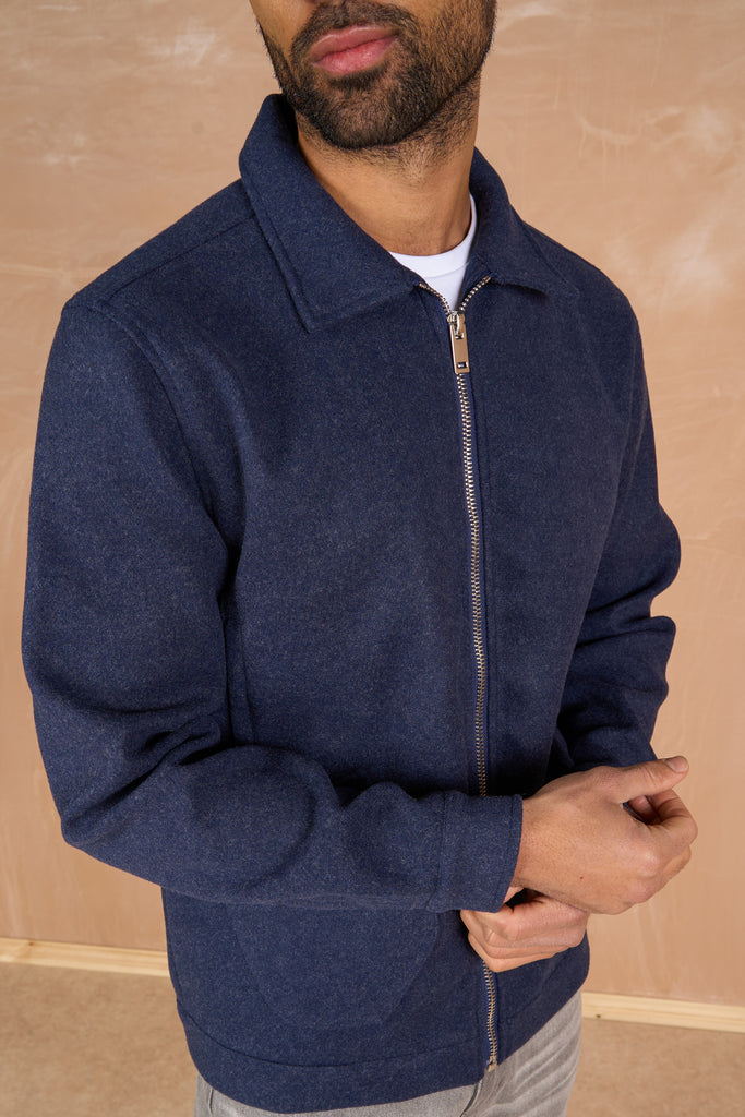 Premium Boucle Zip Up Jacket - Navy