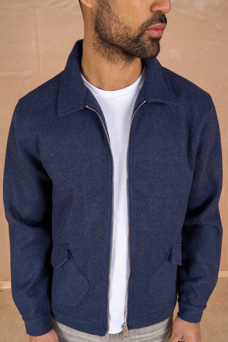 Premium Boucle Zip Up Jacket - Navy