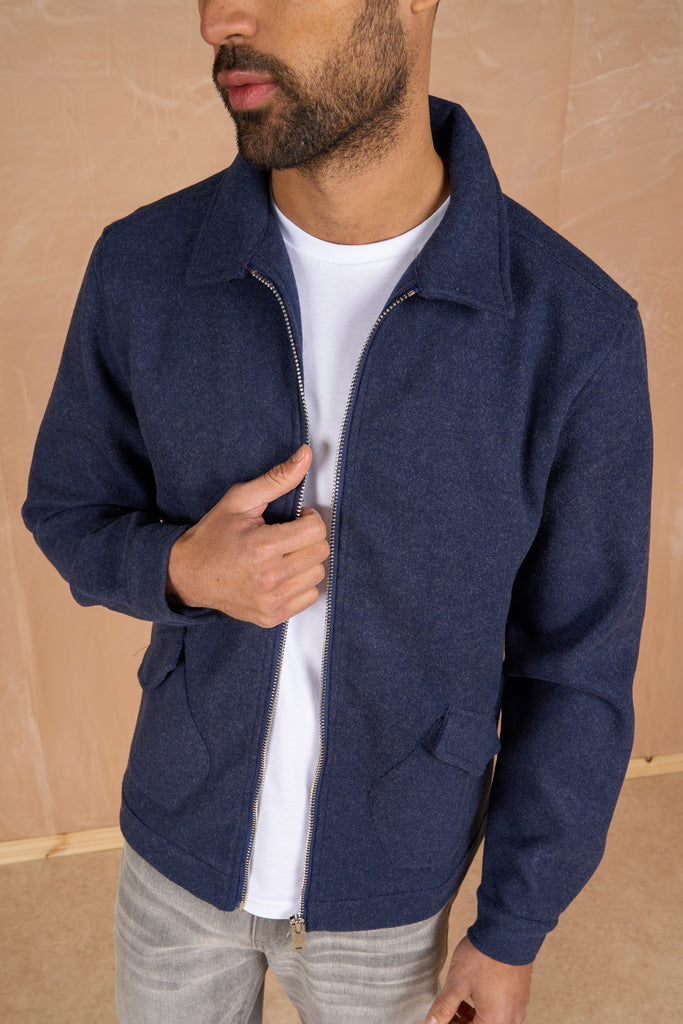 Premium Boucle Zip Up Jacket - Navy