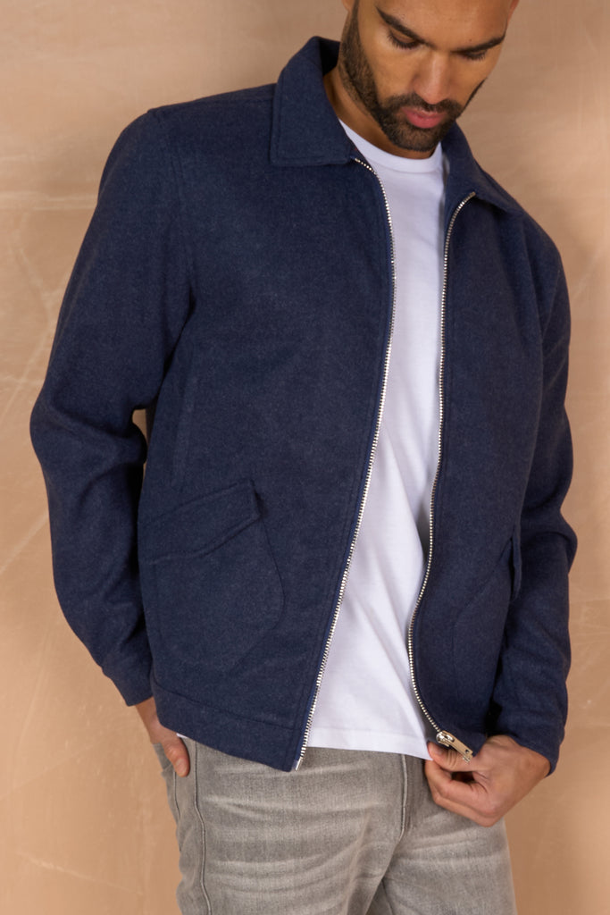 Premium Boucle Zip Up Jacket - Navy