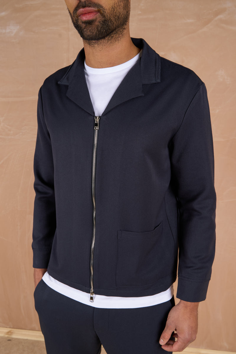 Cuban Zip-Up Jacket - Navy