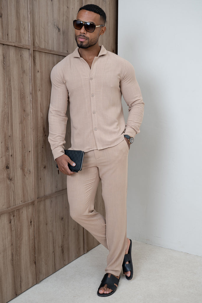 Linen Long Sleeve Resort Shirt - Stone