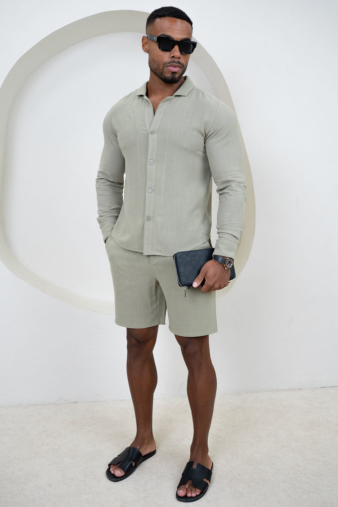 Linen Long Sleeve Resort Shirt - Olive