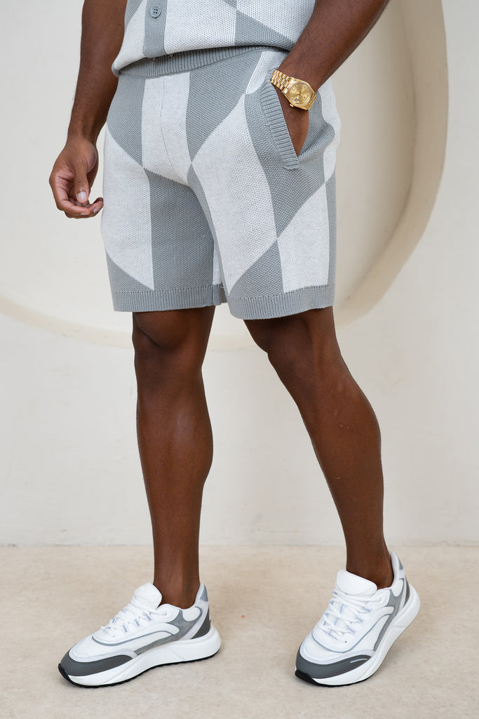 Check Knit Shorts - Grey
