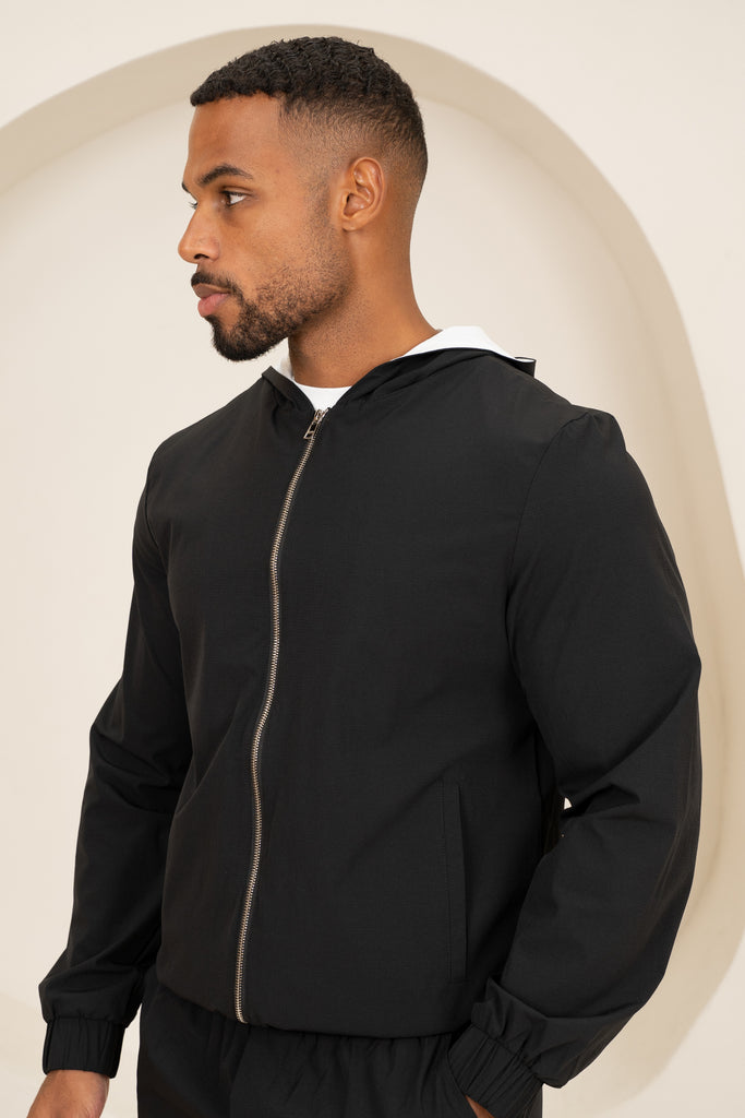 Contrast Lined Technical Windbreaker - Black