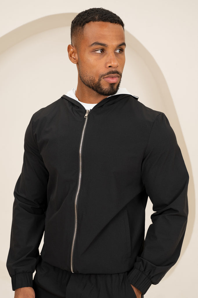 Contrast Lined Technical Windbreaker - Black