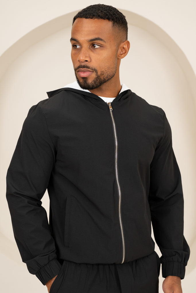 Contrast Lined Technical Windbreaker - Black