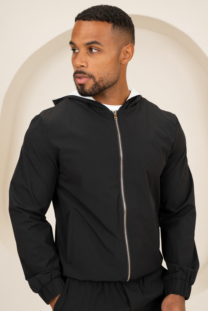 Contrast Lined Technical Windbreaker - Black