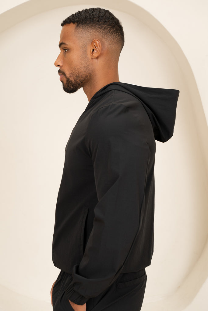 Contrast Lined Technical Windbreaker - Black