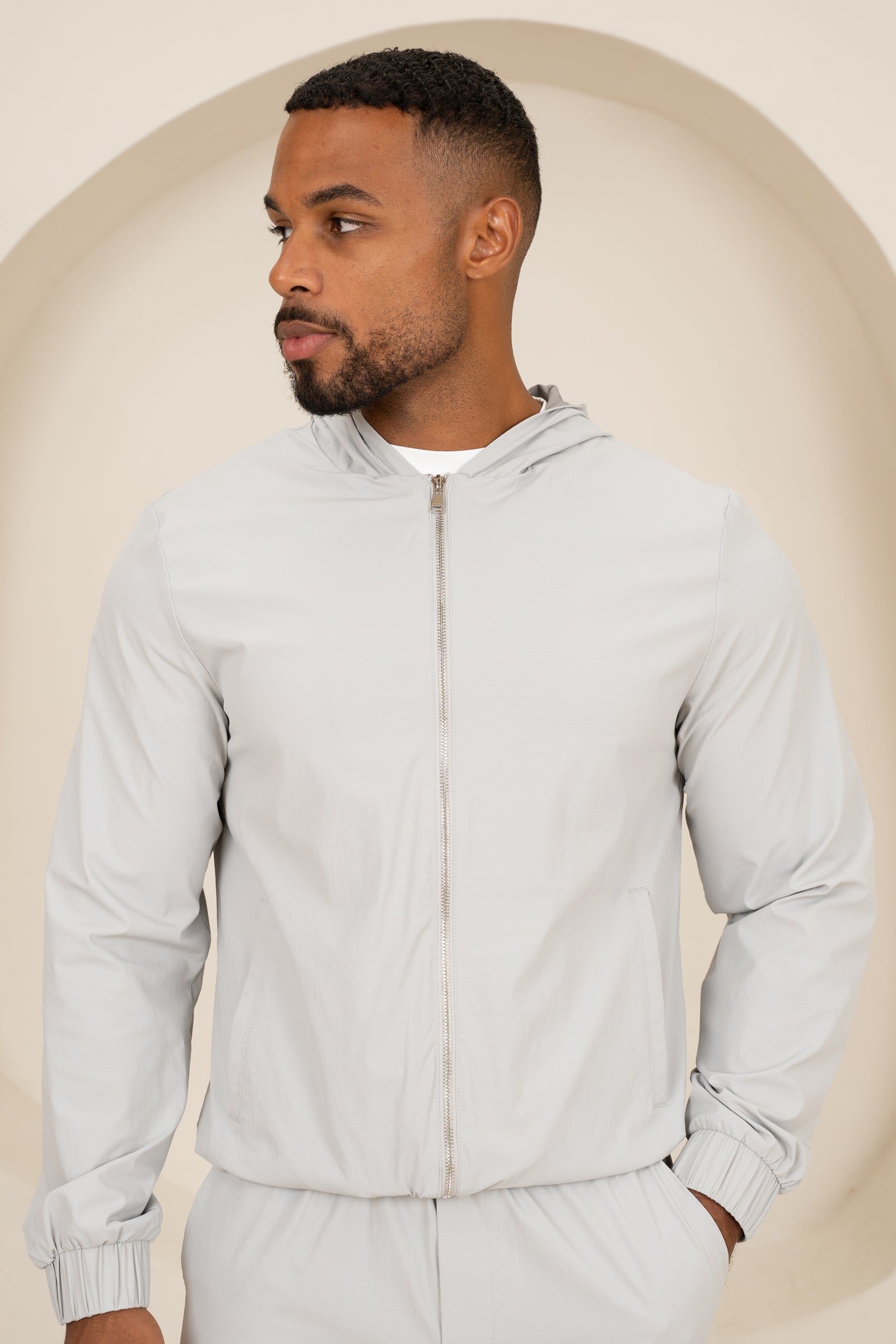 Contrast Lined Technical Windbreaker - Grey