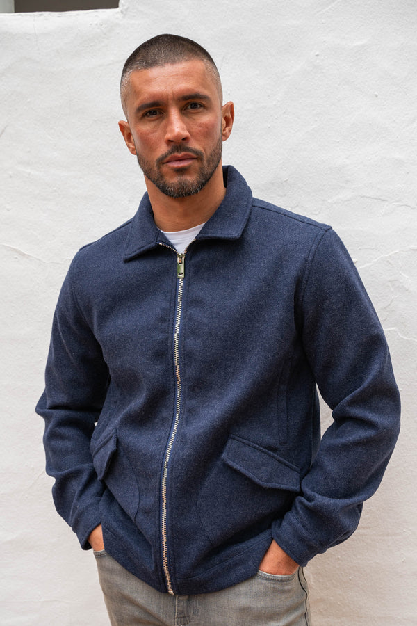 Premium Boucle Zip Up Jacket - Navy