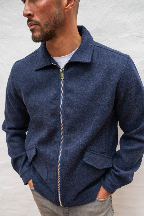 Premium Boucle Zip Up Jacket - Navy