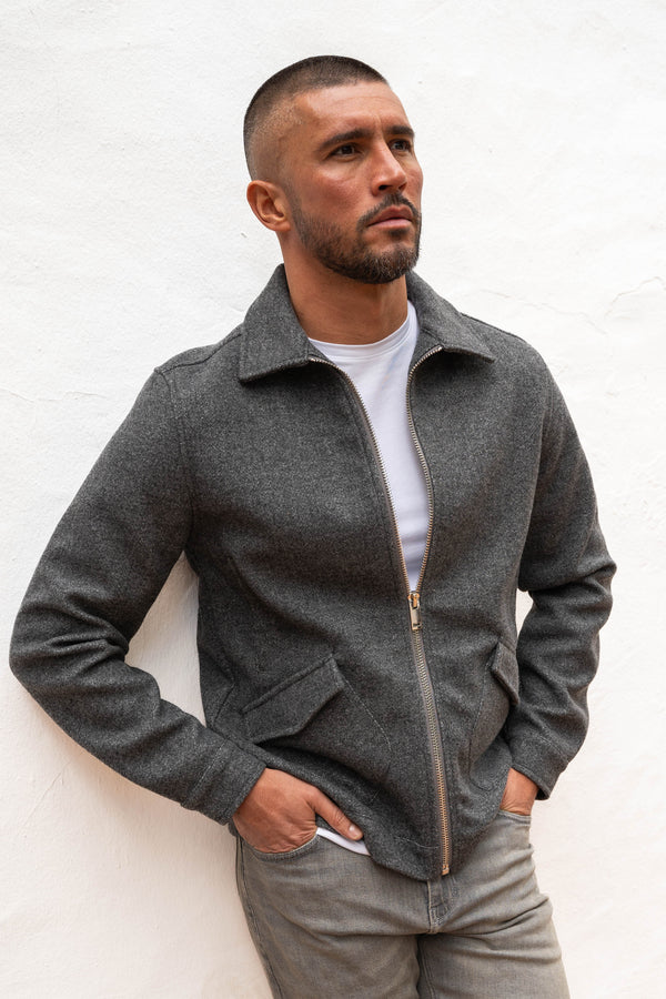 Premium Boucle Zip Up Jacket - Charcoal