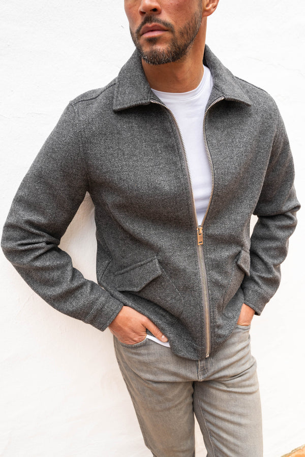 Premium Boucle Zip Up Jacket - Charcoal