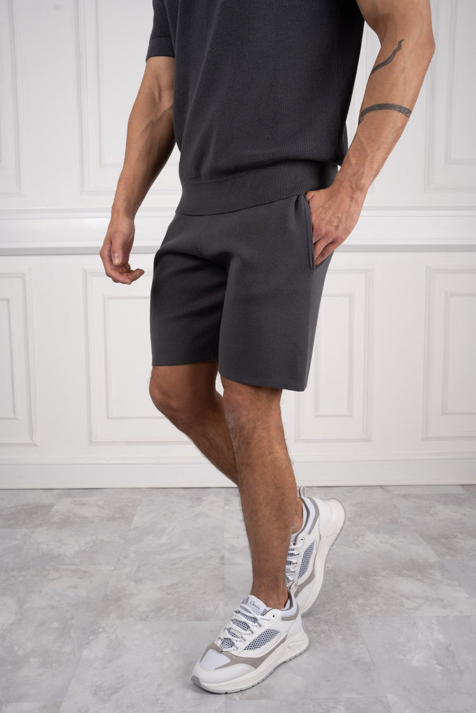 Premium Ribbed Knitted Shorts - Charcoal