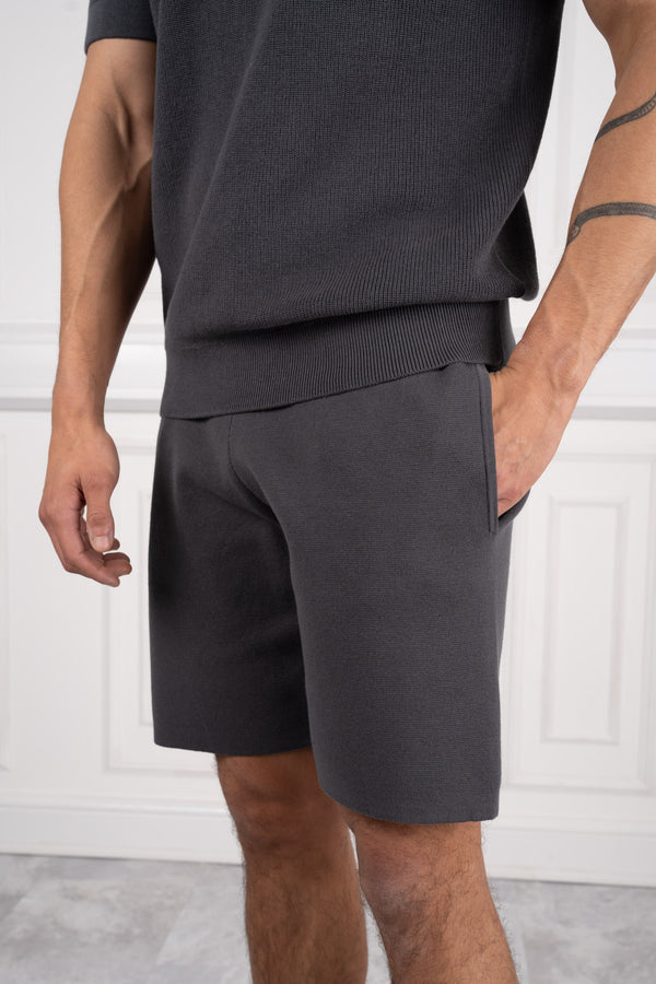 Premium Ribbed Knitted Shorts - Charcoal