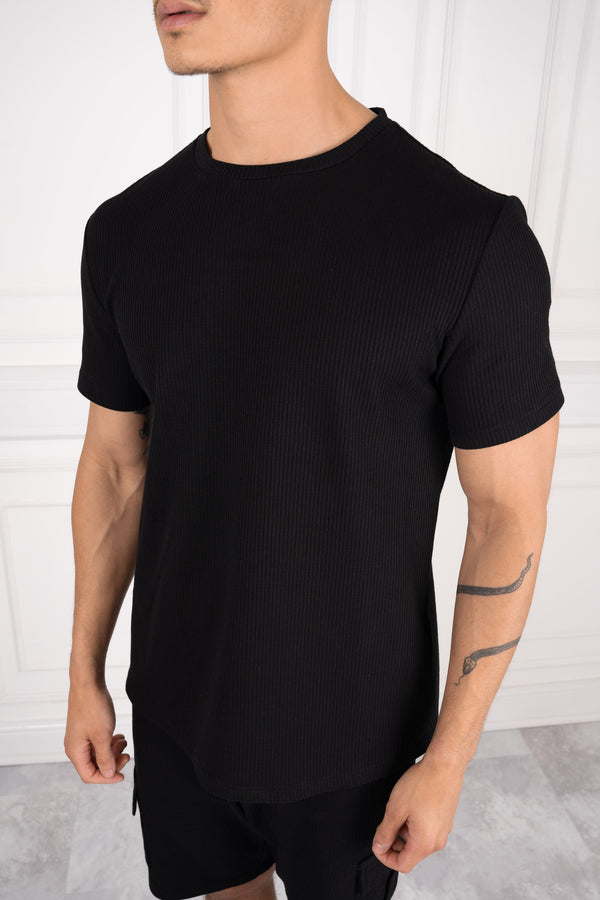 Textured Stretch Slim Fit T-Shirt - Black