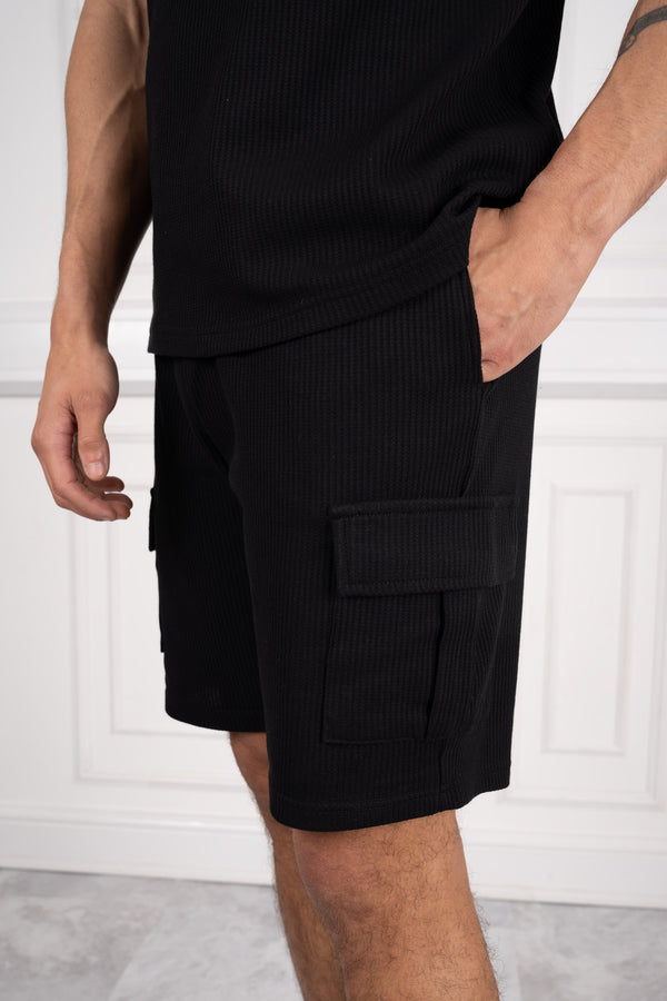 Textured Stretch Shorts - Black