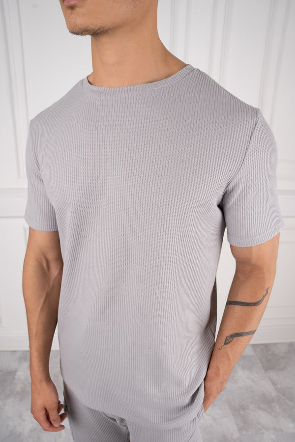 Textured Stretch Slim Fit T-Shirt - Grey