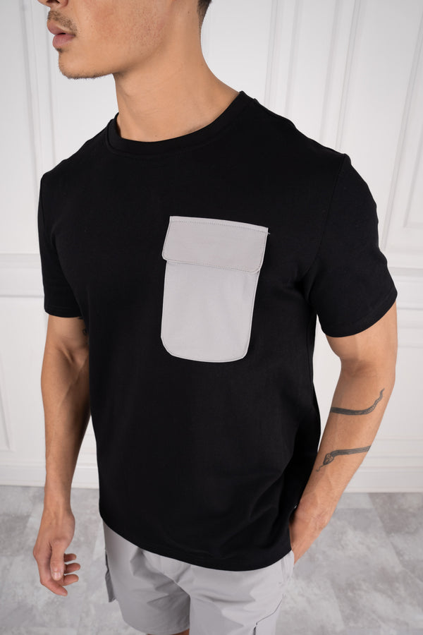 Premium Slim Fit Pocket Patch T-Shirt - Black/Charcoal