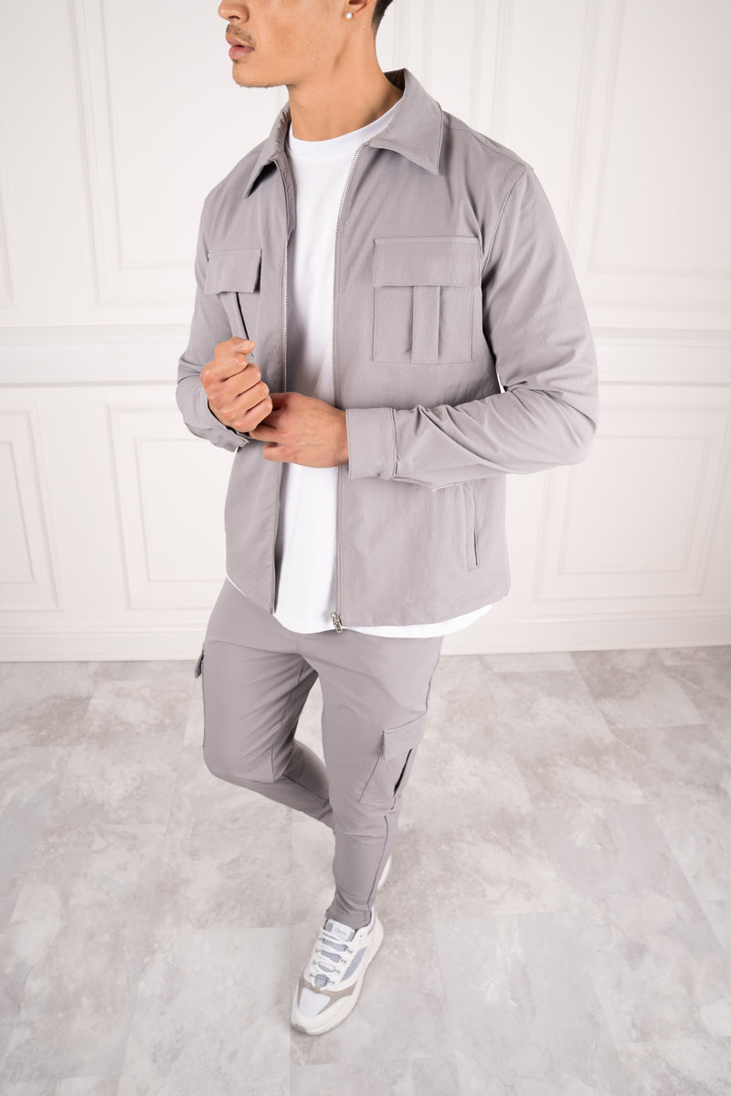 Premium Cargo Utility Jacket - Light Grey