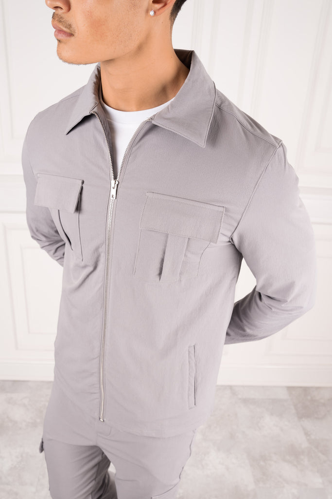 Premium Cargo Utility Jacket - Light Grey