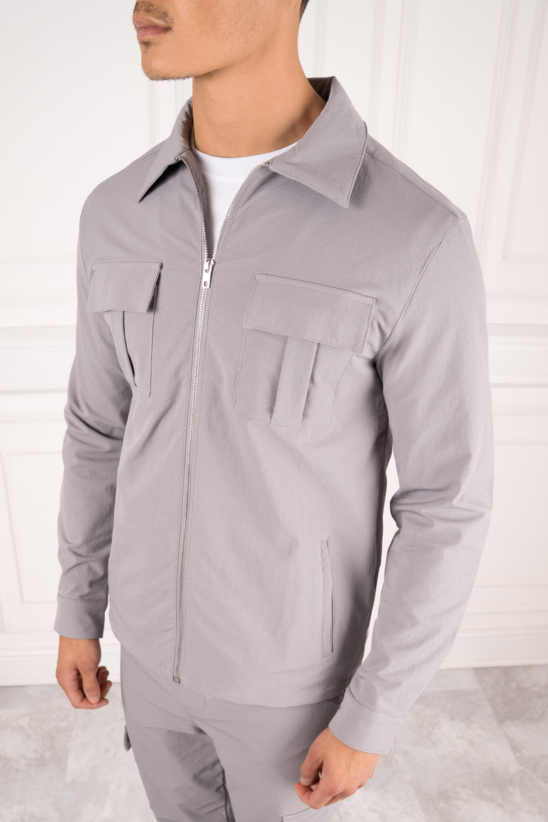 Premium Cargo Utility Jacket - Light Grey